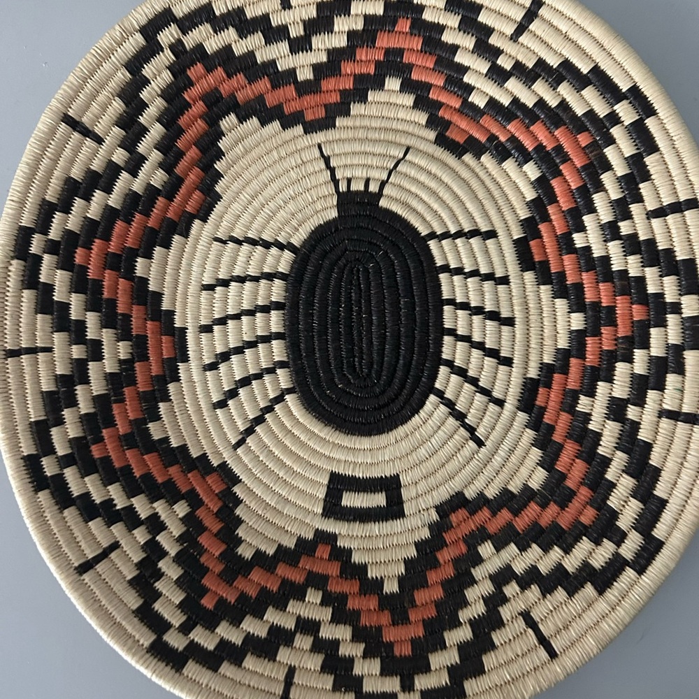 Navajo inspired spider wedding basket Black and Red Geometric Accent Basket